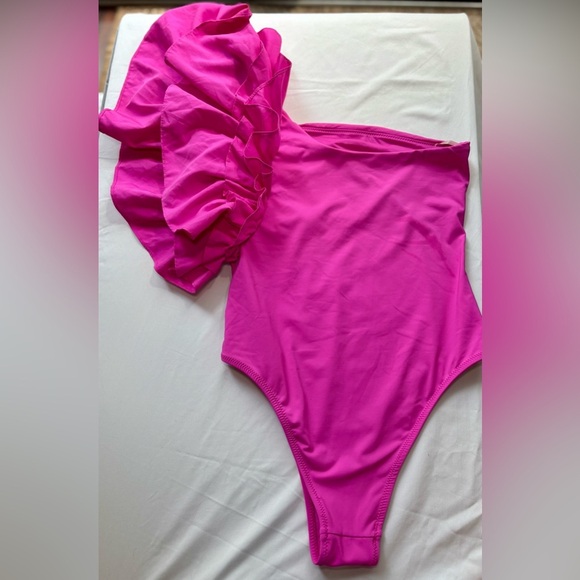 Zara Pink Ruffled One Shouldered Swimsuit - Picture 1 of 2
